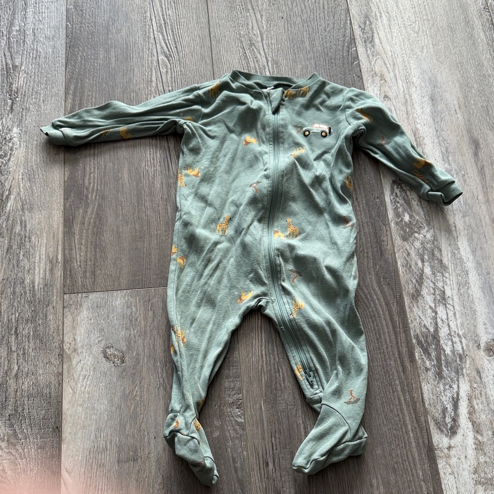 Pekkle Cozy Green‎ Kids Footie with Animal Print
